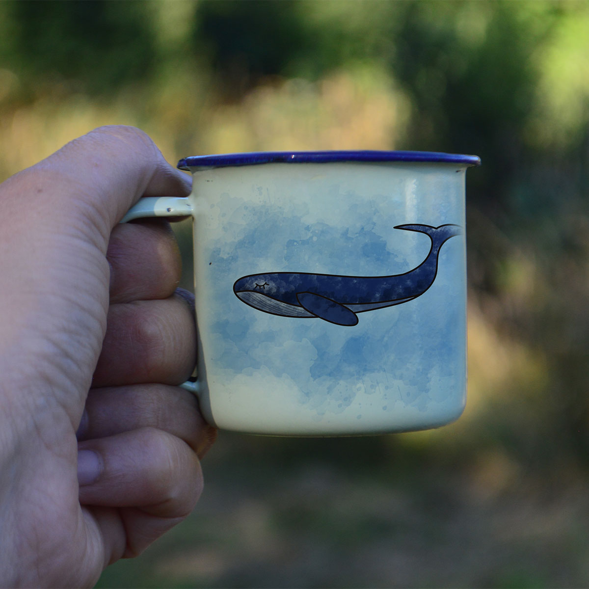 Matero enlozado rústico ballena azul